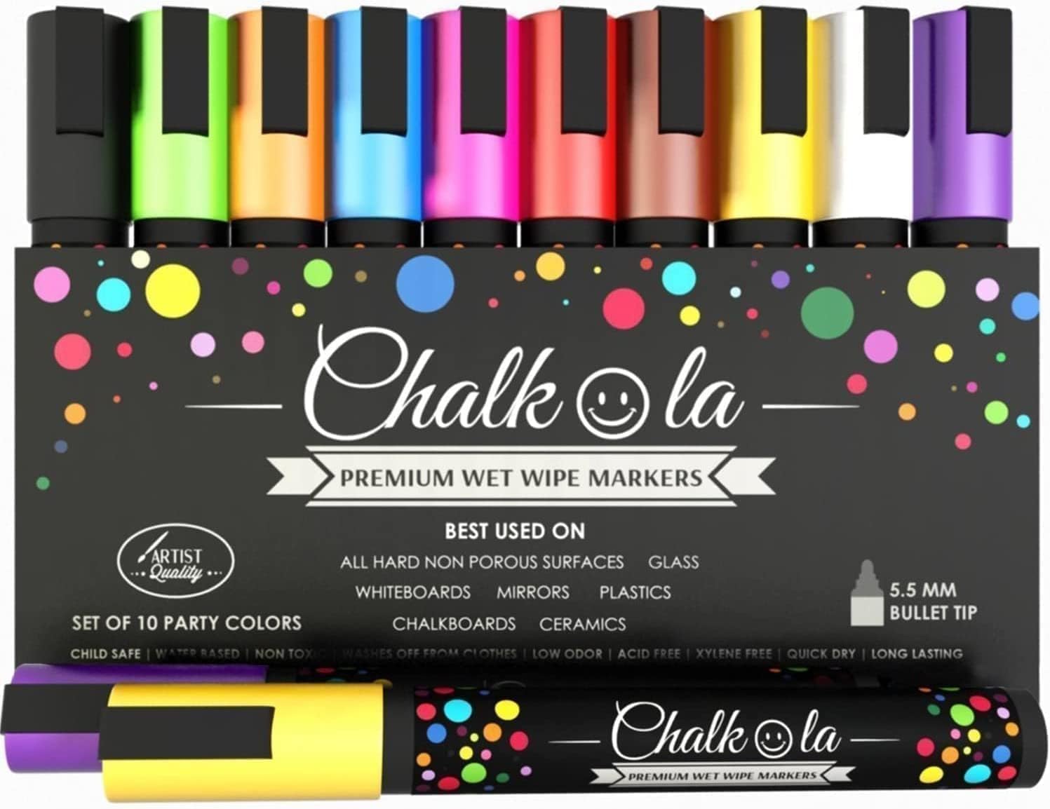Chalkola 10 Kreidestifte für Tafel Abwaschbar, Kreidestifte für Fenster | 6mm Reversible Spitze, Kreidestift, Tafelstifte & Glasstift, Chalk Marker, Kreidemarker Abwischbar, Fenstermalstifte