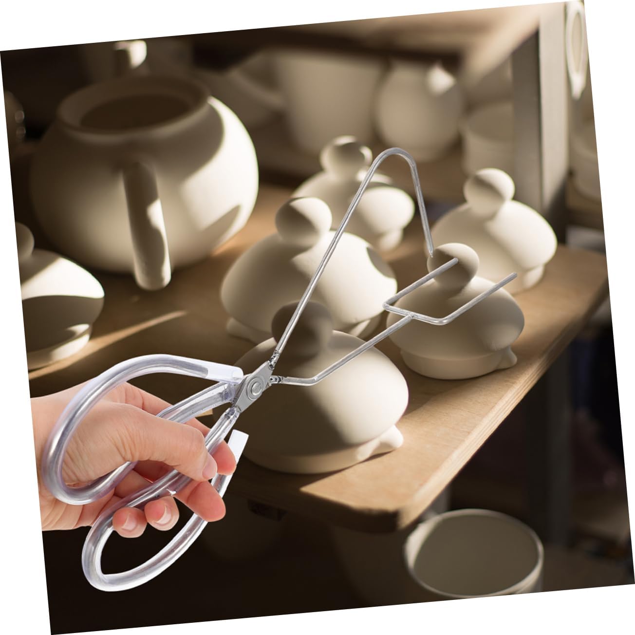 NUOBESTY Stainless Steel Dipping Tongs Pottery Glazing Tool Clamp for Artists Plates Cups High Temp Ceramic Glazing Clip