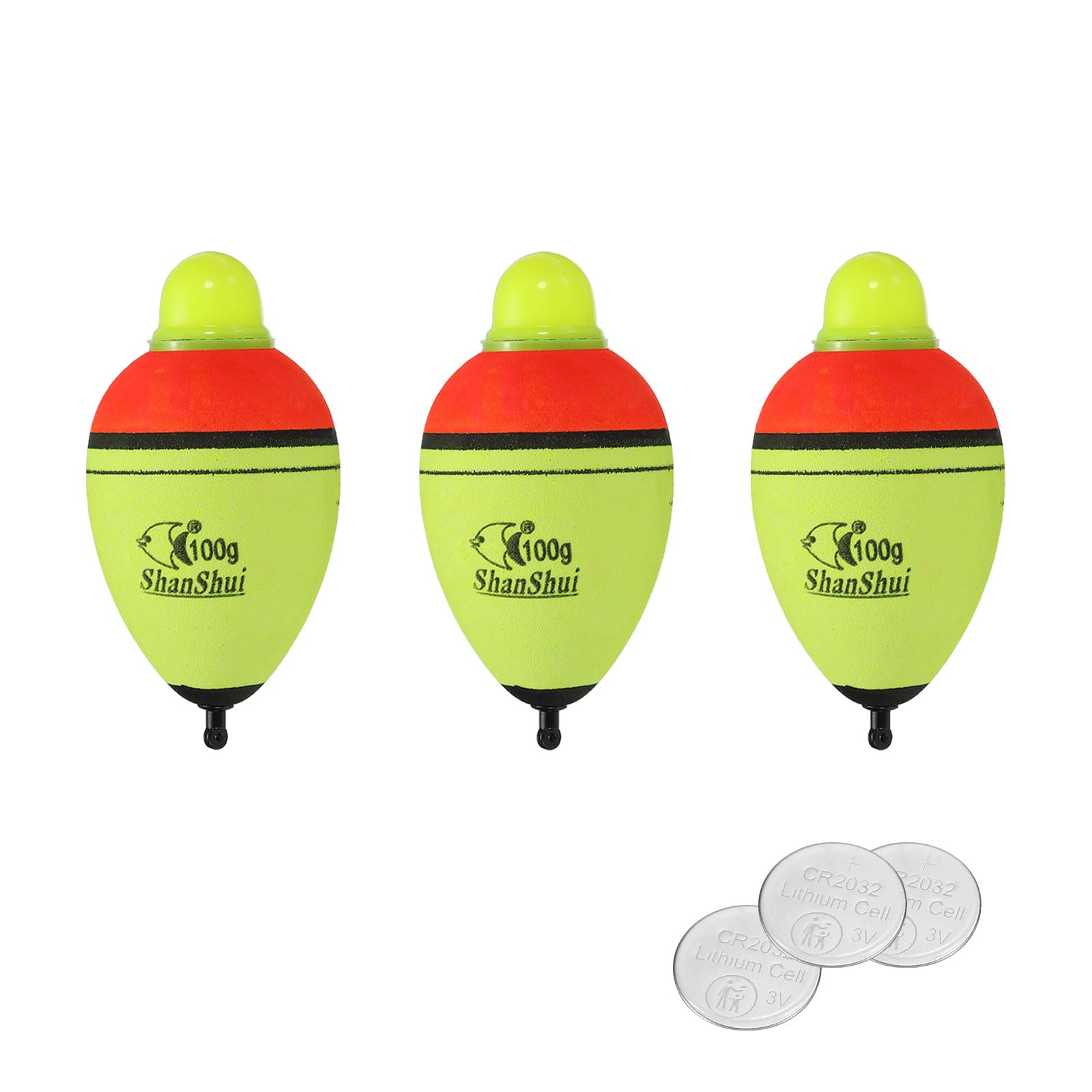 PATIKIL 3.5oz Lighted Fishing Slip Bobbers, 3 Pack EVA Light Up Fishing Float with Battery for Night Fishing, Yellow