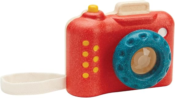 PlanToys My First Wooden Toy Camera for Toddlers | Kaleidoscope Lens & Clickable Shutter | Montessori-Inspired Pretend Play Camera | Eco-Friendly Sensory Toy for Kids Ages 18+ Months