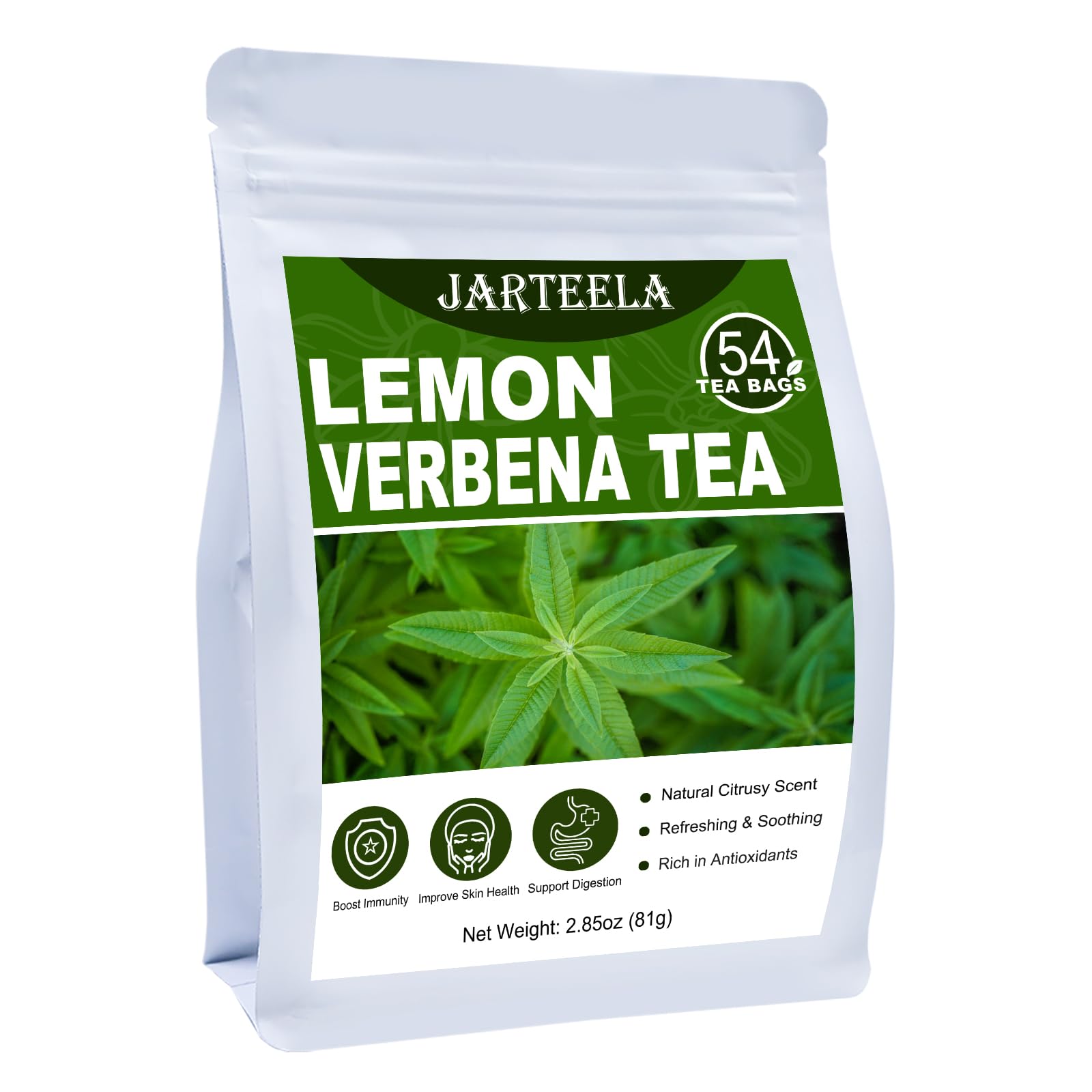 Jarteela - Lemon Verbena Tea, 1.5g x 54 Count - Natural Verbena Tea Bags - Non-GMO - Caffeine-free - Support Digestion & Healthy Skin - Citrusy & Refreshing