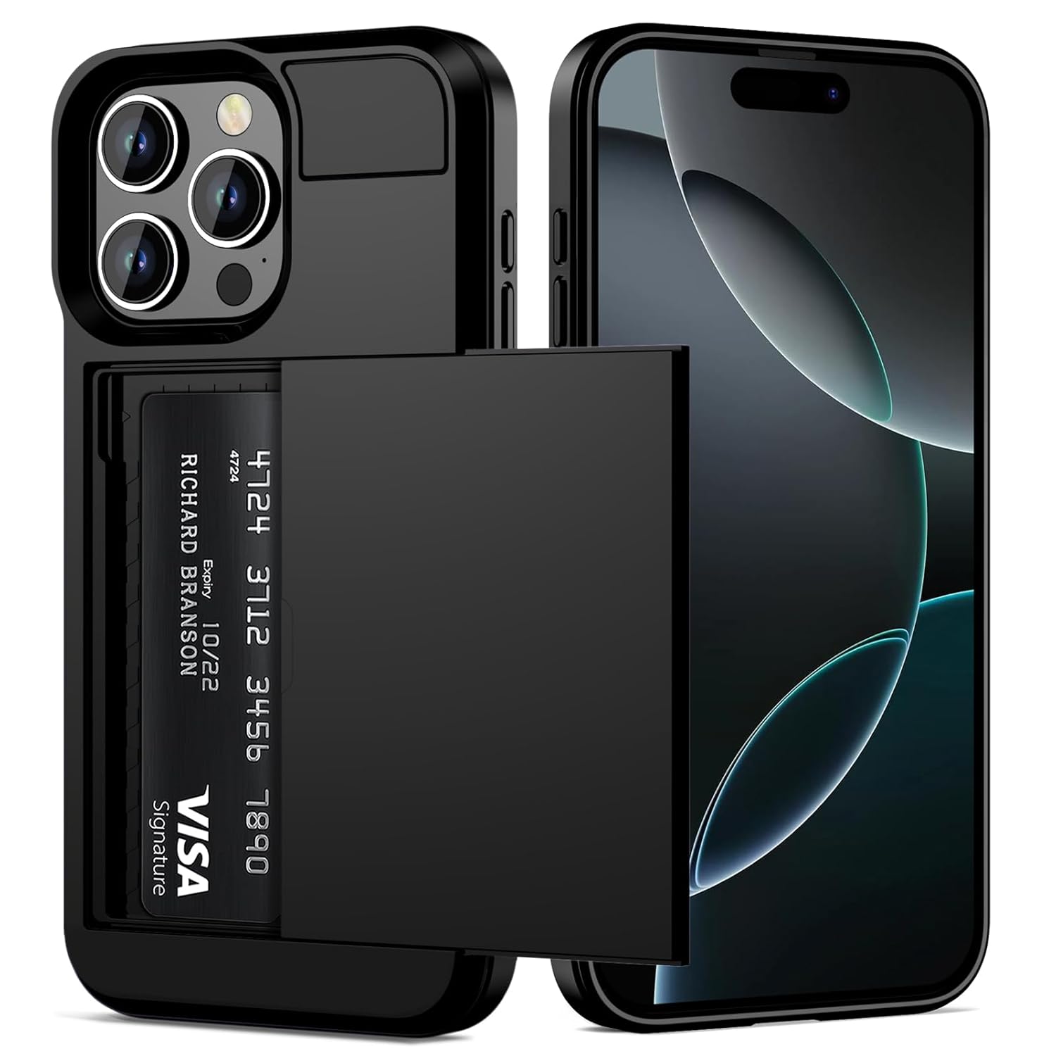 Vofolen Compatible with iPhone 16 Pro Case with Card Holder Dual Layer Heavy Duty Drop Protection Hidden Sliding