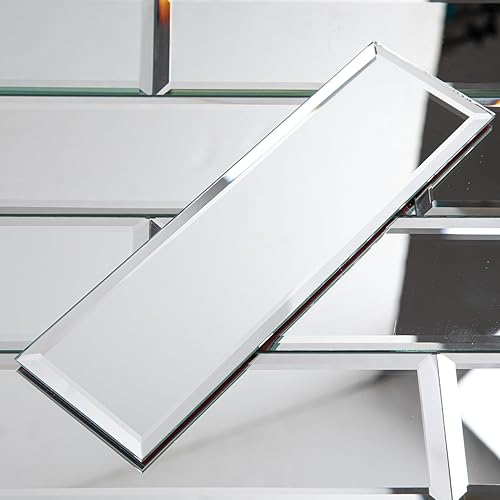 Vista 24 de Diflart Azulejo de espejo para despegar y pegar, azulejo de espejo biselado para cocina, baño, bar, pared decorativa (antiguo, 11.8 x 11.8 pulgadas)