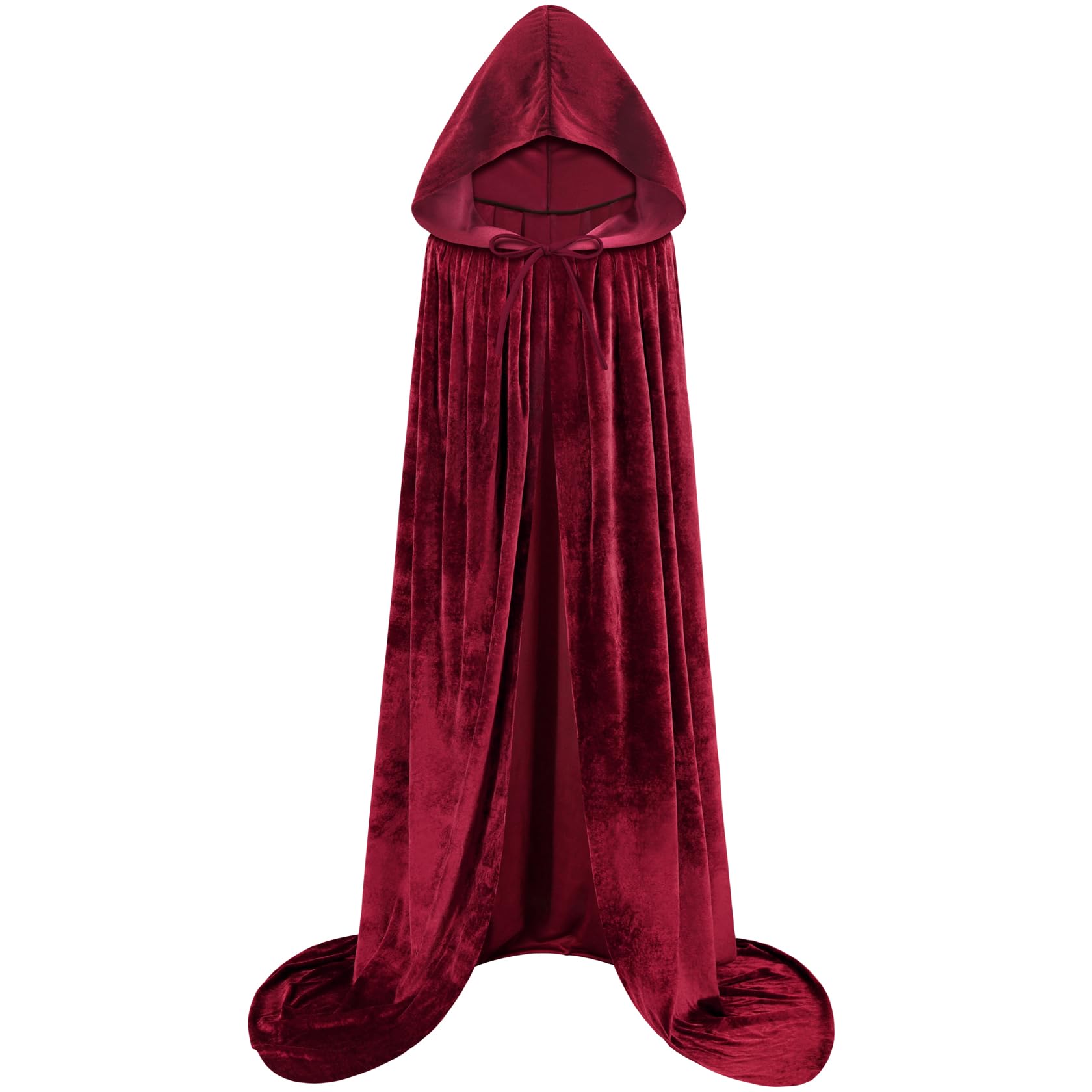 qikqik Hooded Cape Velvet Cloak with Hood Witch Cloak Halloween Costumes for Adults Cosplay Costume Vampire Cape Wizard Robe, Wine Red, Medium