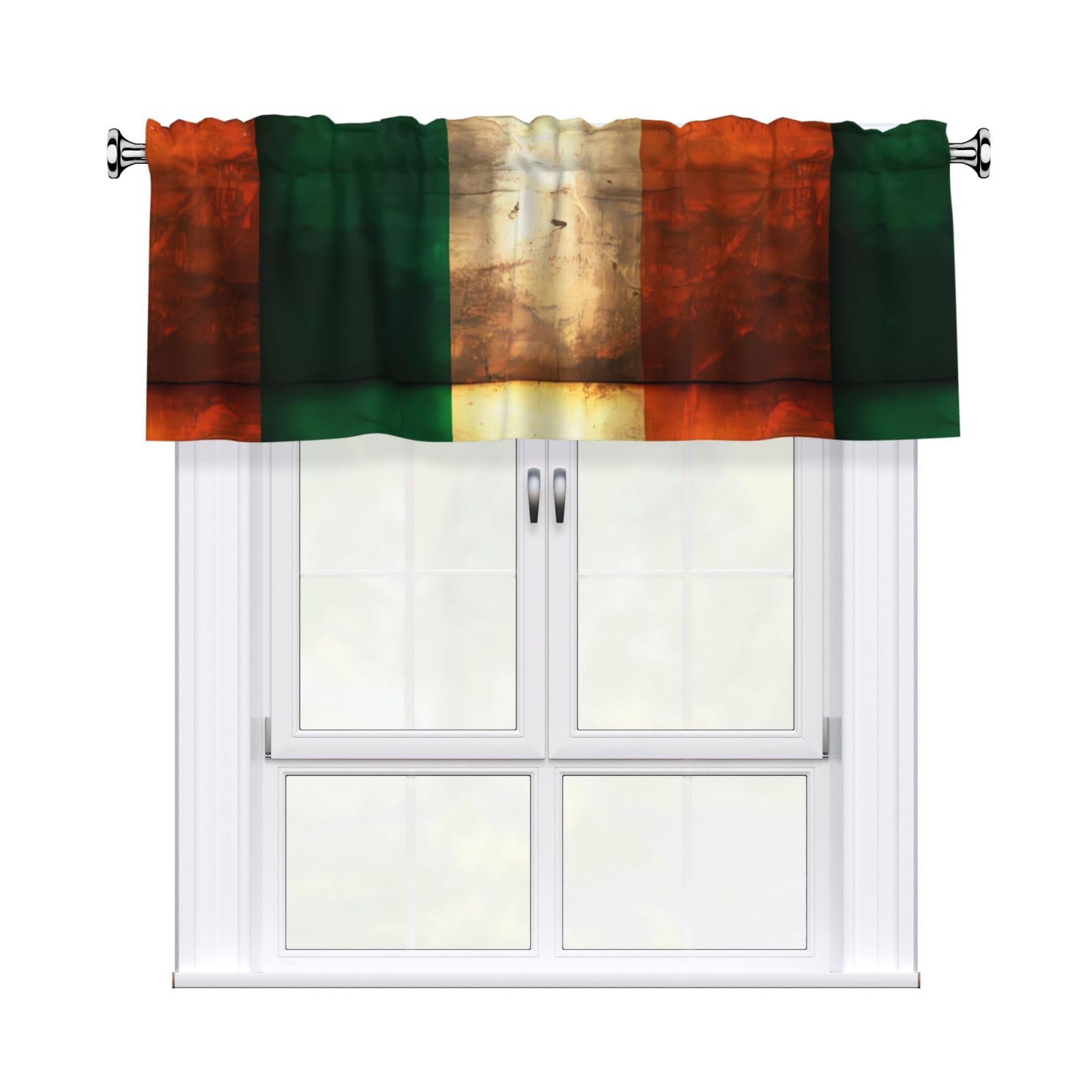 Whjshop Black Retro Irish Flag Picture Curtain With Short Pole, 54X18in For Enhancing Kitchen Windows, Bathrooms, Laundry Rooms, And Studios