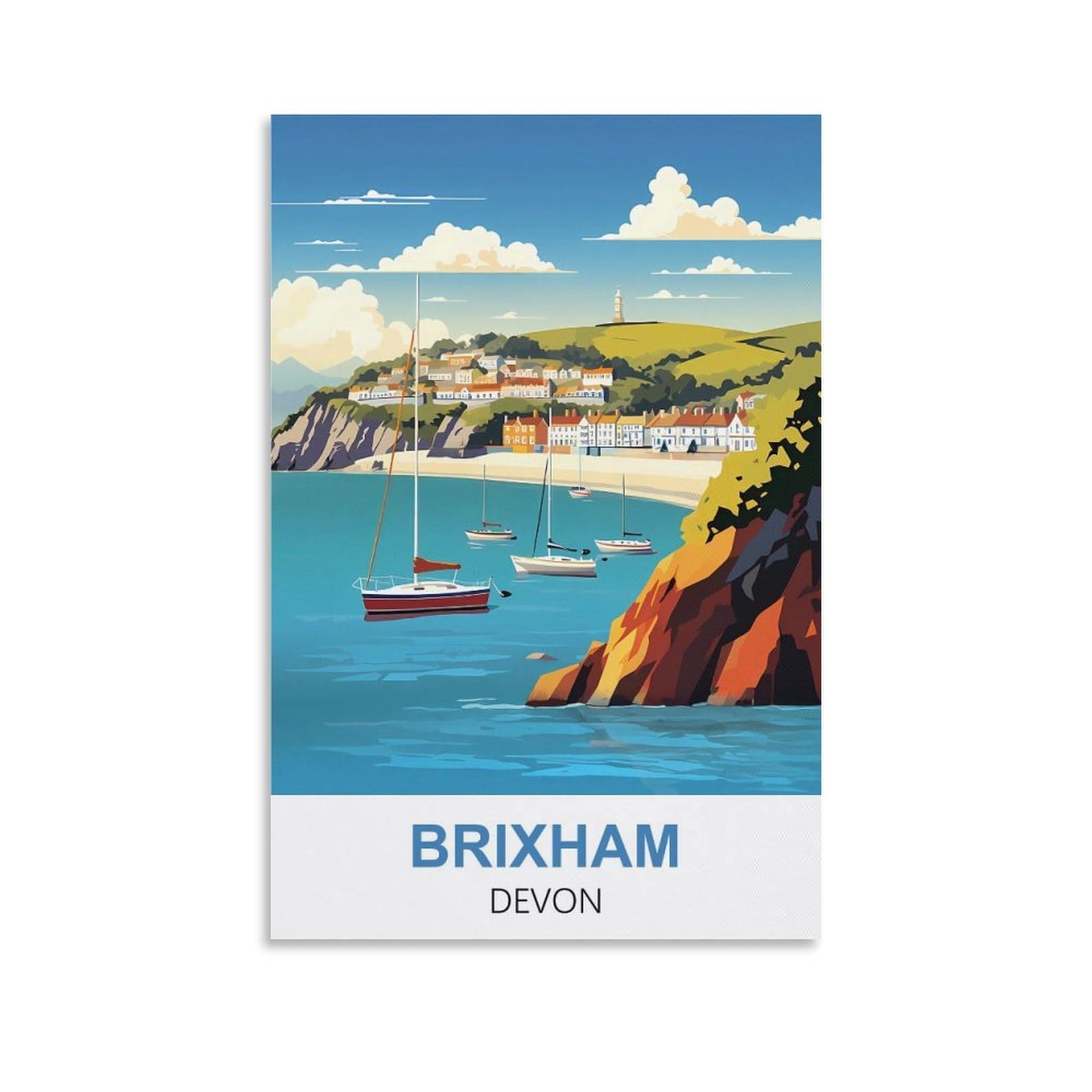 HXHNFERR Brixham Devon Vintage Travel Posters 08x12inch(20x30cm) Canvas Wall Posters And Art Pictures Prints Paintings Bedroom Decor
