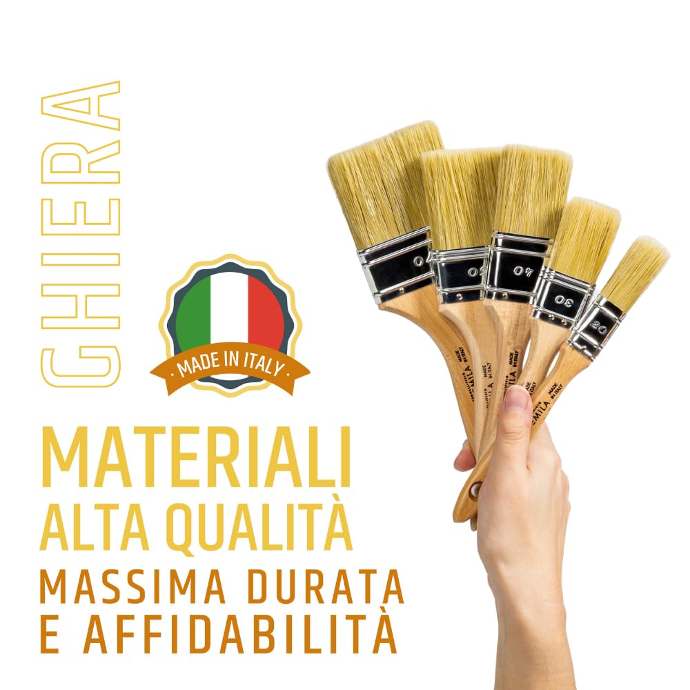 PENNELLIFICIO 2000 | Set 5 Pennelli Pittura Professionali, Pennellessa Universale, Indicato per Smalti e Vernici, Muri, Legno, Ferro, Larghezza Ghiera 20/30 / 40/50 / 70 mm - Made in Italy
