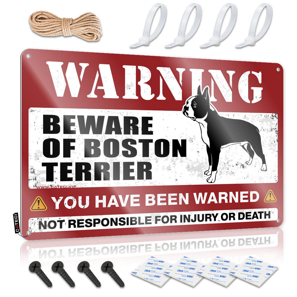 Home Bar Metal Signs Beware Of Boston Terrier Tin Sign Signs For Bedroom Door Funny Signs For Office(20X30CM)