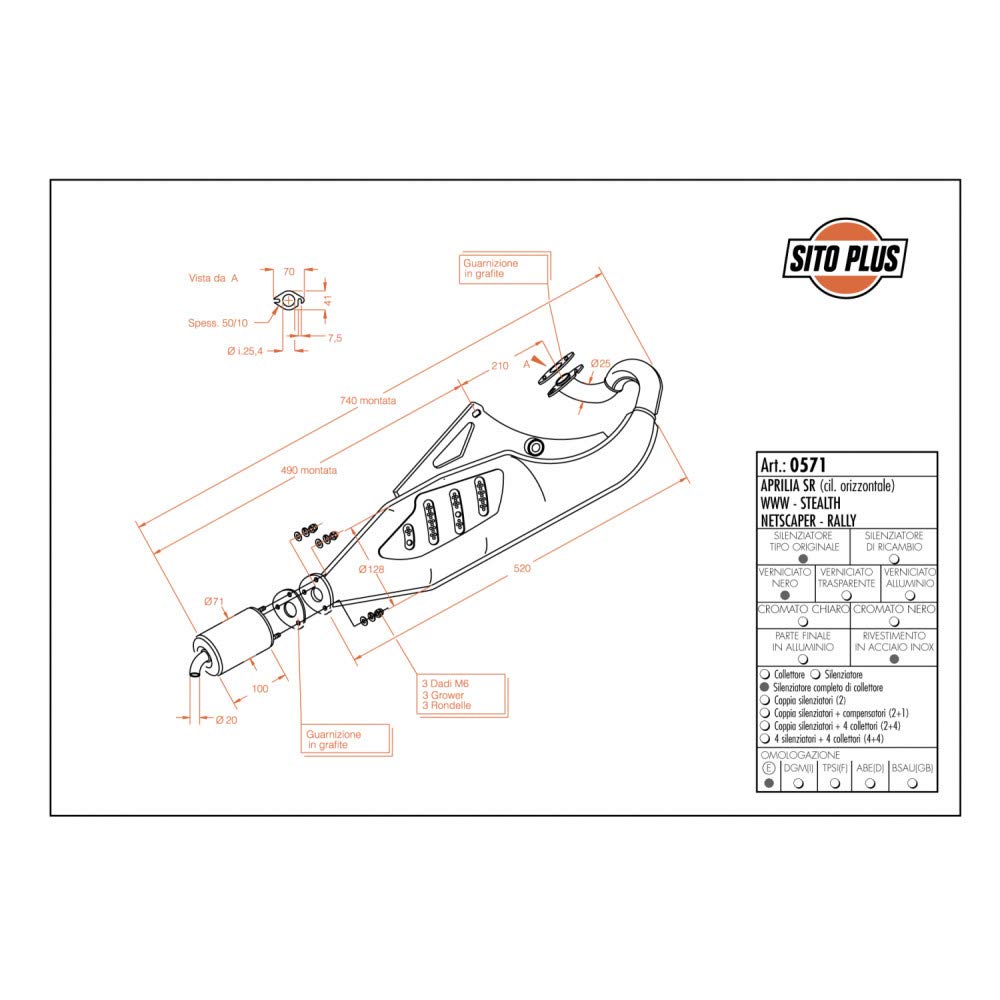 Impianto di scarico completo LeoVince SITO PLUS, acciaio per Aprilia SR 50/Netscaper/SR Stealth Racing Rally/www