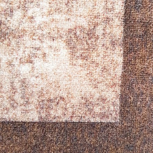 Image of Matz&More Geometric Distress Border Rug | 100x150 CM | Brown Beige | Soft Nylon Loop Pile with Anti-Slip Gel Backing | Living Room, Bedroom & Office Floor Carpet