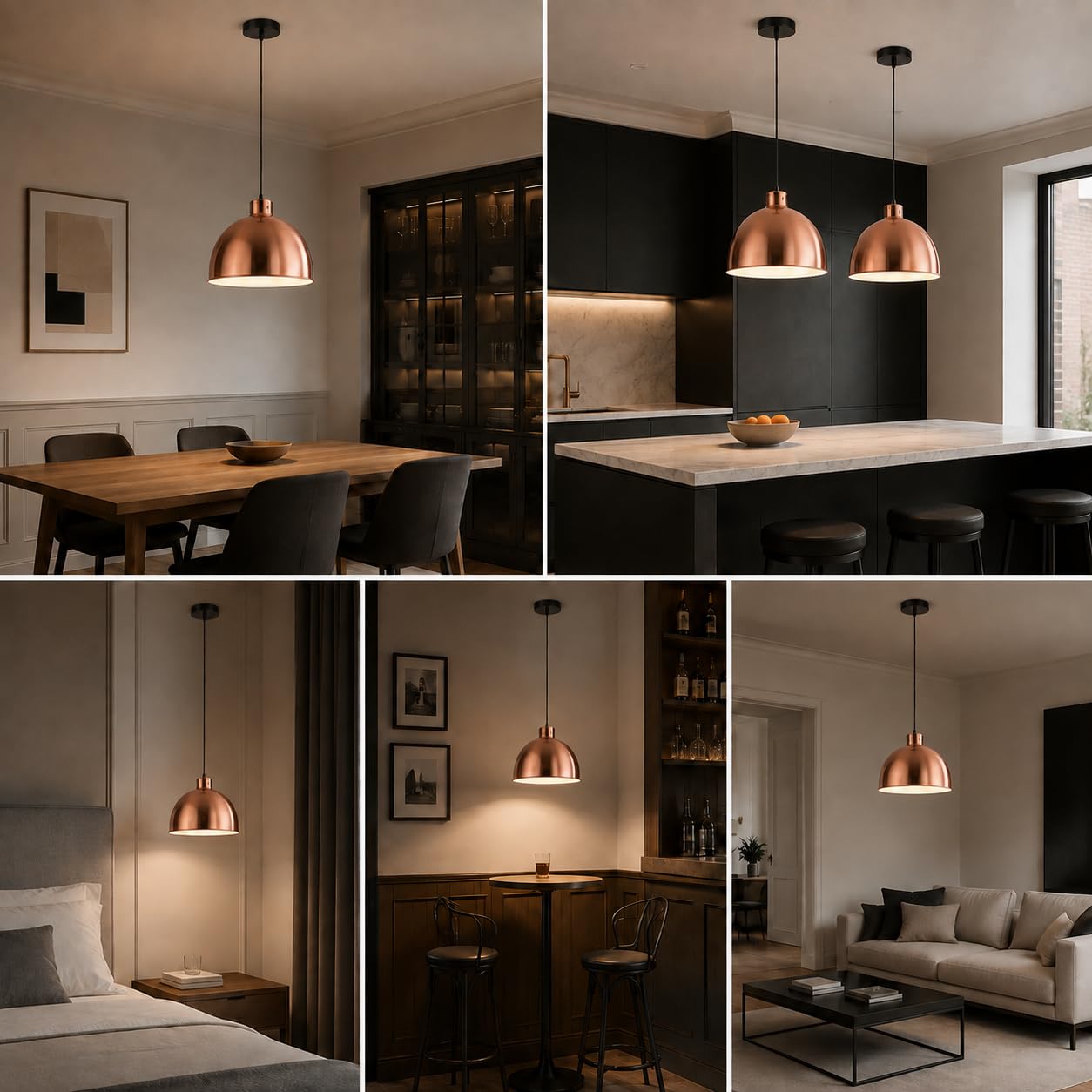 Lampadario in rame, paralume in metallo | Lampada a sospensione moderna in ottone, adatta a isole cucina e sale da pranzo.