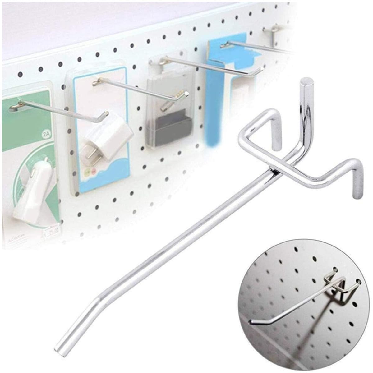 Ganci per Pannelli Forati, 50 Pezzi Ganci Pannello Forato 5cm 10cm in Metallo Lunghezza 10 cm e 5 cm Ganci per Pegboard per Negozi di Supermercati