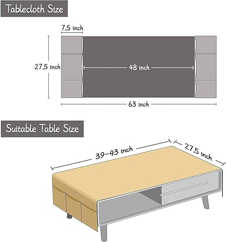 Miniatura 4 de qiden Mantel para mesa auxiliar, funda para mesa de café con bolsillos y borlas, lino de algodón, impermeable, mantel rectangular pequeño, para