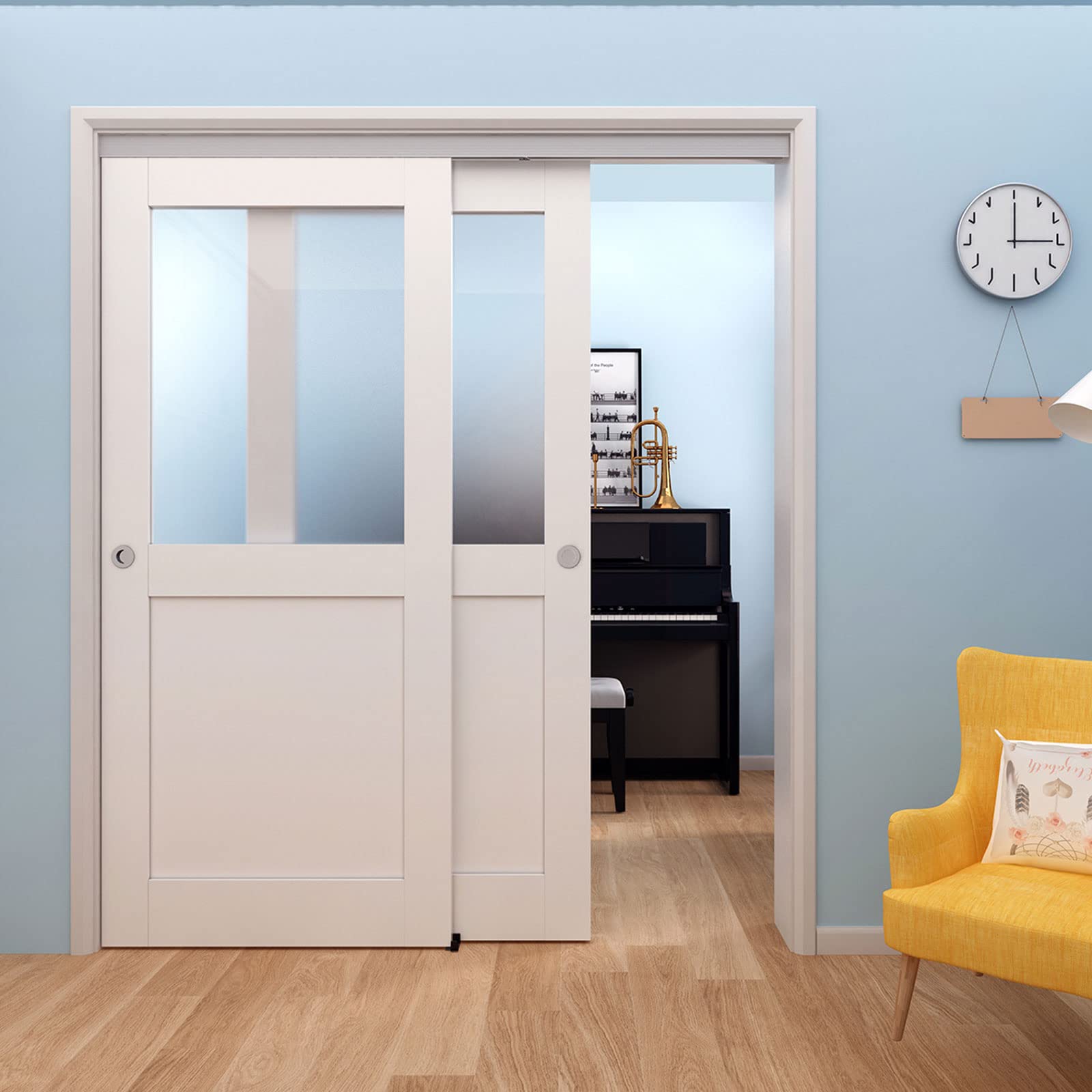 JUBEST Bypass Sliding Door Hardware 72", Bypass Wardrobe Closet Door Hardware Set, Smoothly and Quietly, for 2 Door System