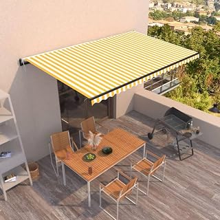 CINDERFUL Toldo retráctil automático Amarillo y Blanco 500x300 cm Muebles de jardín