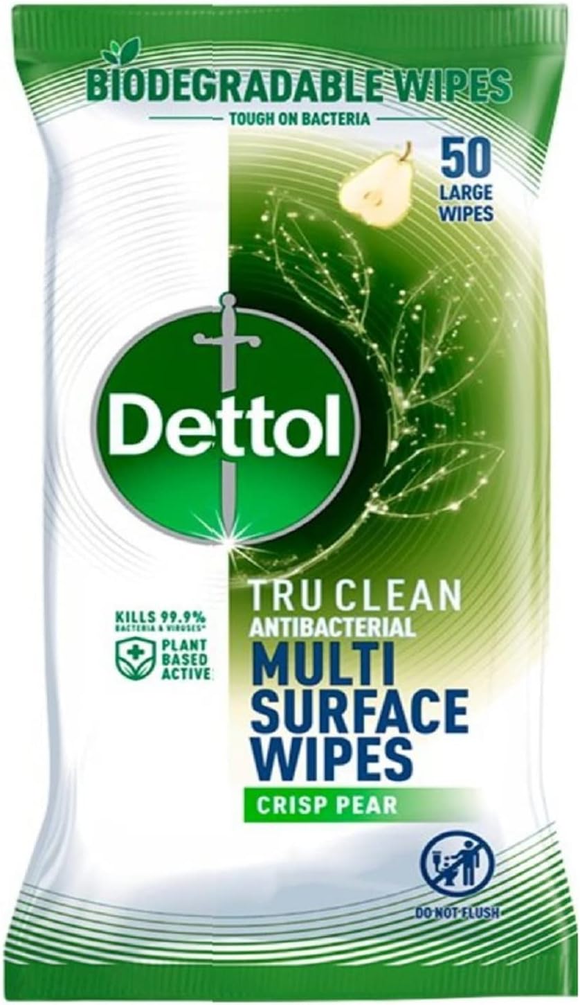 Dettol Tru Clean Multi Surface Wipes, Crisp Pear, 50 Large Wipes