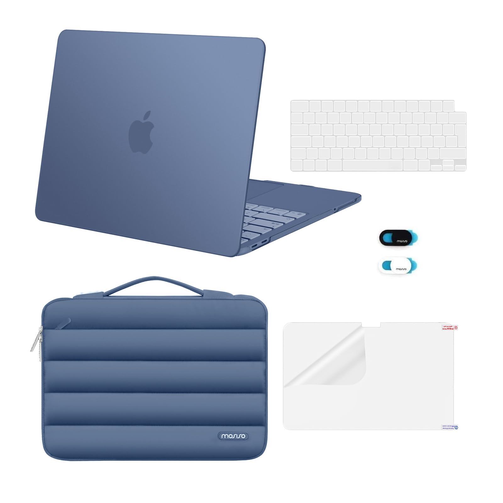 MOSISO Kompatibel mit MacBook Neo Hülle 13 Zoll 2026 A3404 A18 Pro Chip, 5 in 1 Kratzfest Hartschale&Puffy Laptoptasche&Tastaturschutz&Displayschutzfolie&Webcam Abdeckung, Indigo