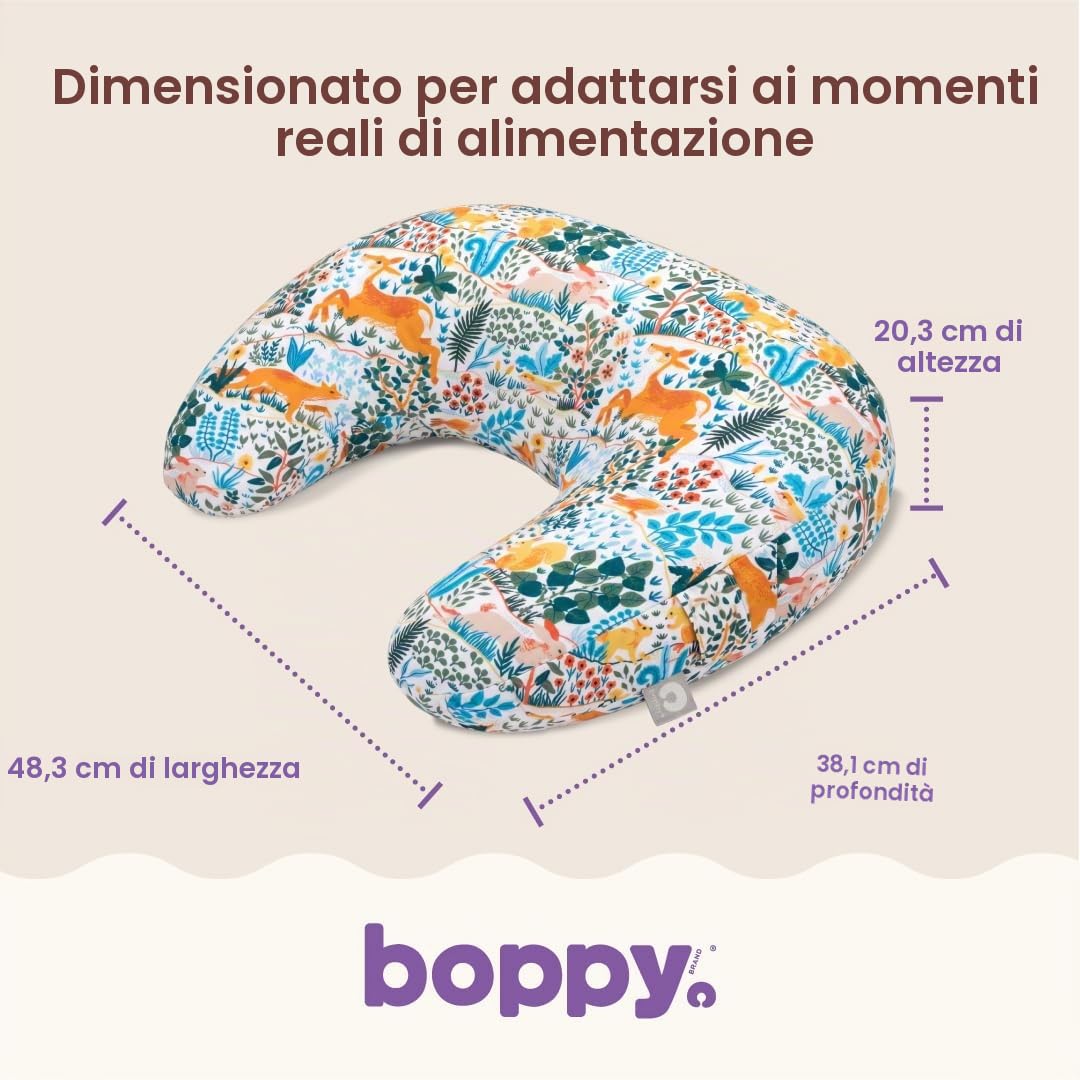 Boppy Cuscino per allattamento – Animali della foresta colorati – Cuscino più grande e di supporto per allattamento al seno e biberon – Riempimento più solido, sollevamento più alto, area più ampia