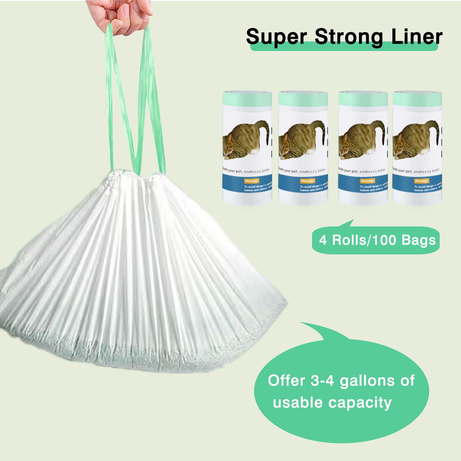 Bolsas de arena para gatos para caja de arena autolimpiable, 100 unidades, forro de cajón de residuos de repuesto con cordón compatible con caja de arena automática para gatos, 18 x 12.6