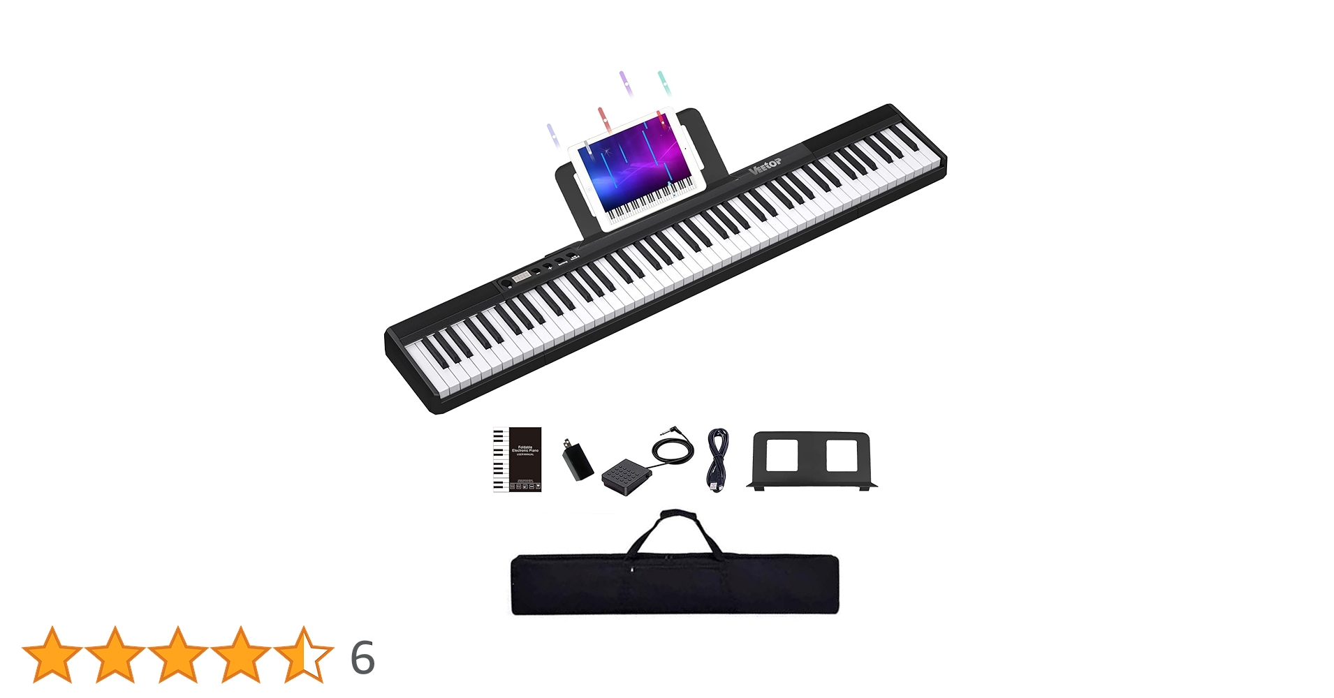 【美品】Veetop 電子ピアノ 88鍵盤 128種音色 ペダル付き ピアノ Amazon | Veetop 電子ピアノ 88鍵盤 【折り畳み式】 充電型