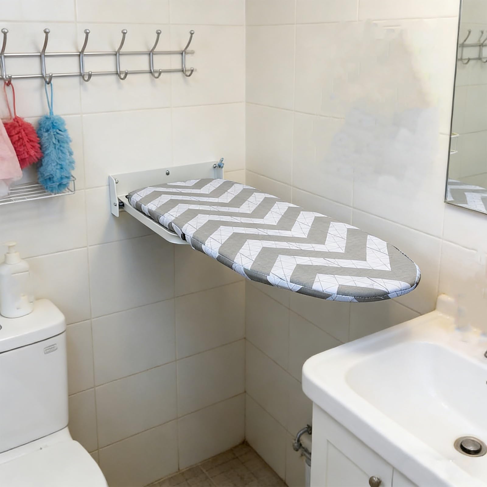 Asse da stiro nascosta da parete, salvaspazio, con copertura resistente al calore, per casa, lavanderia, dormitorio