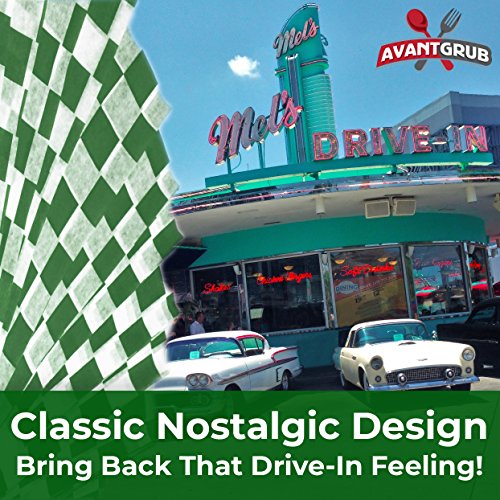 Image of Avant Grub Deli Paper 300 Sheets. Turn Your Backyard Cookout Party into a Special Event with Green & White Checkered Food Wrapping Papers. Grease-Resistant 12x12 Sandwich Wrap Prevents Food Stains!