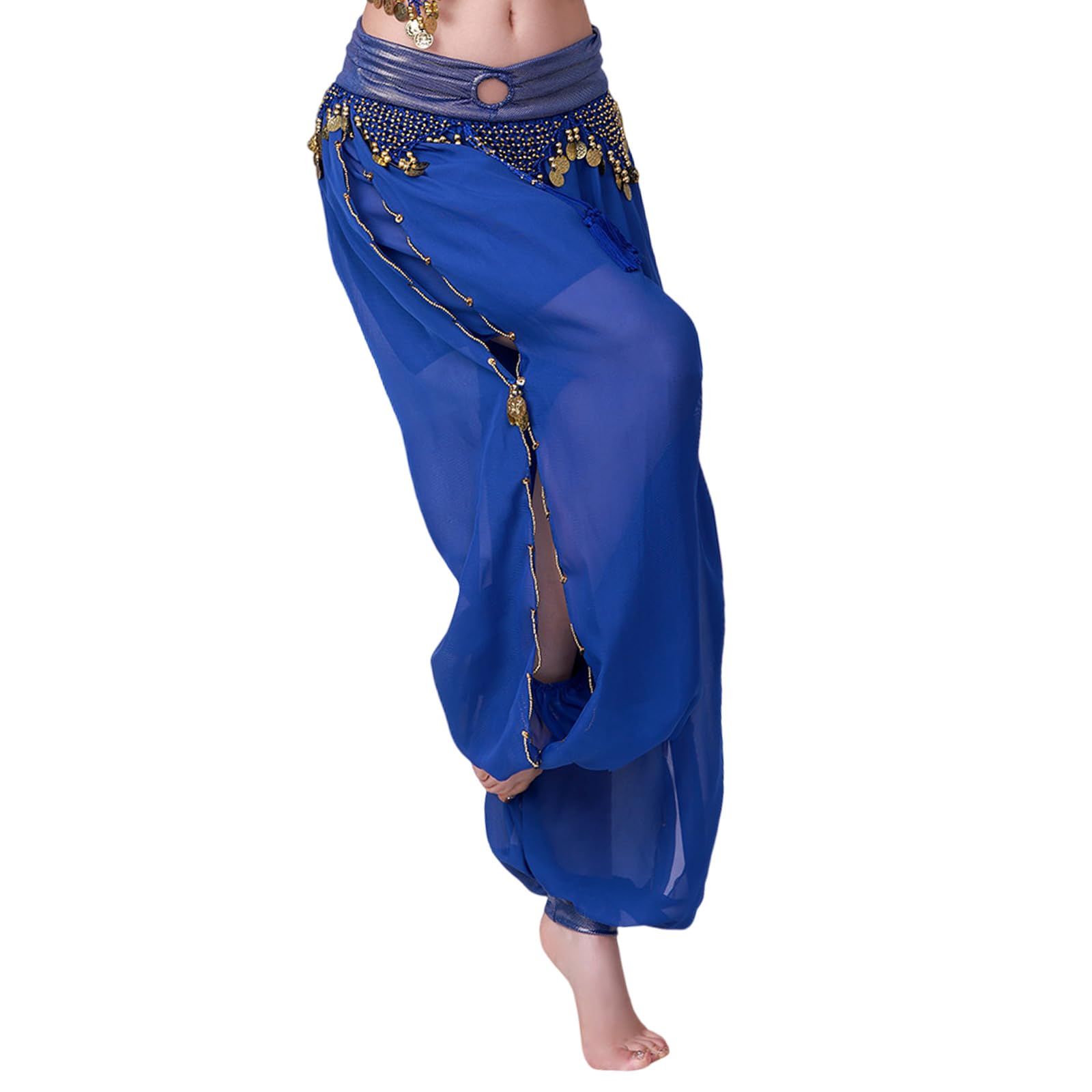 Disfraz de danza del vientre para mujer, pantalones con lentejuelas divididas para escenario y Halloween, pantalones harenes de danza del vientre