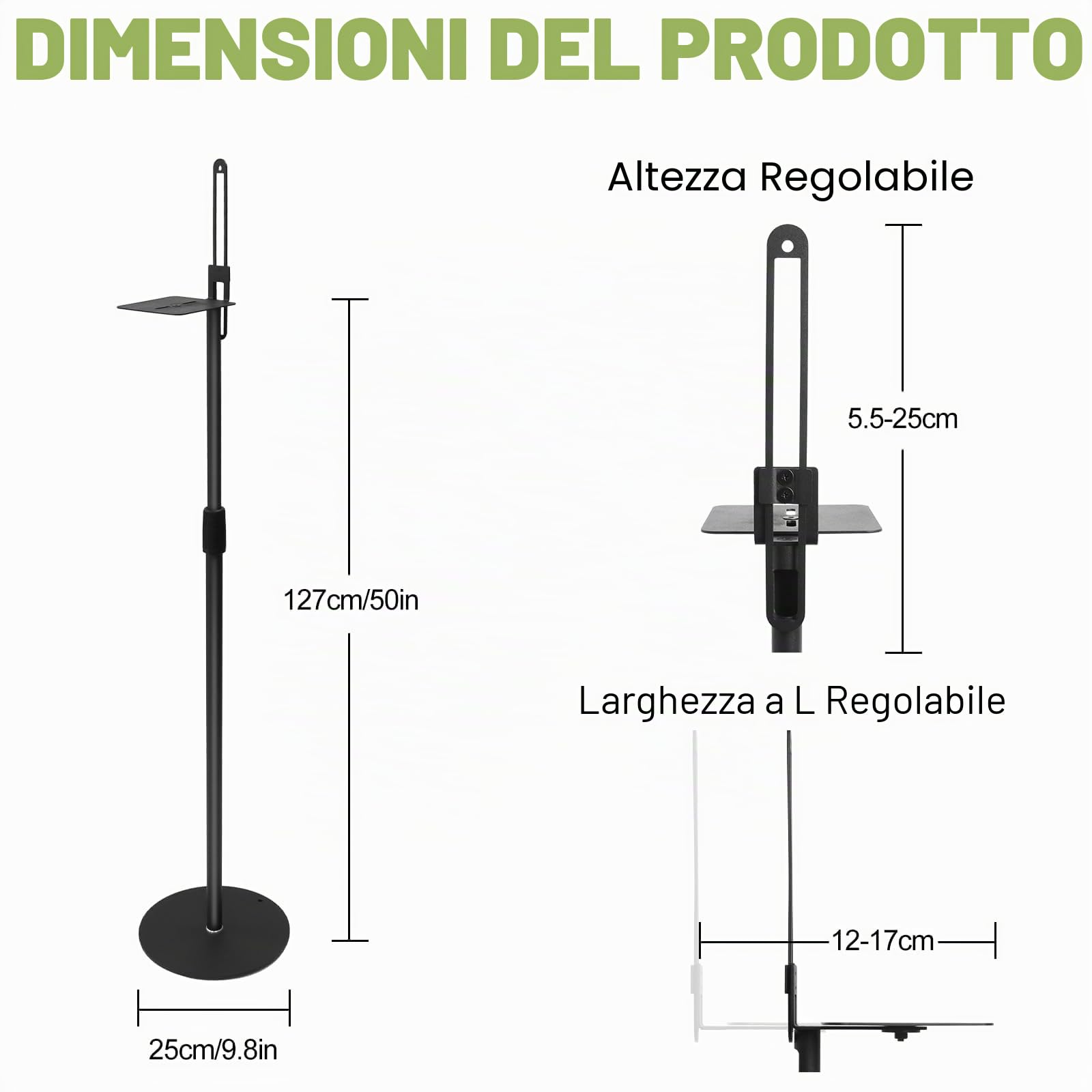 Supporto per Altoparlante Regolabile per 73-140 cm Supporti da Pavimento (set di 2) da Poweka