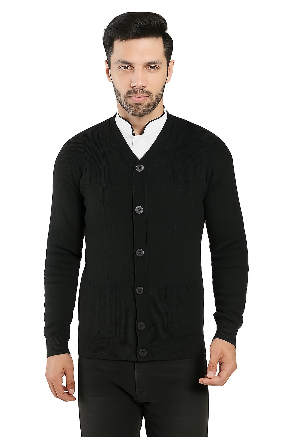 Men's Front Open Buttoned Full Sleeve Solid Color Cardigan/Woolen Jacket/Waist Coat/Sweater with Pockets