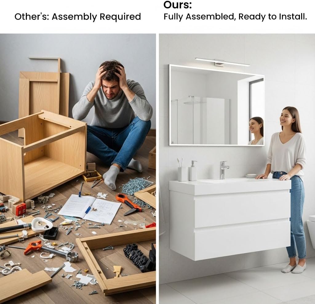 30" Floating Bathroom Vanity with Sink, Modern Bathroom Cabinet with Top and Soft Close Drawers, Spacious Storage for Small Space, White - Lavanda Collection