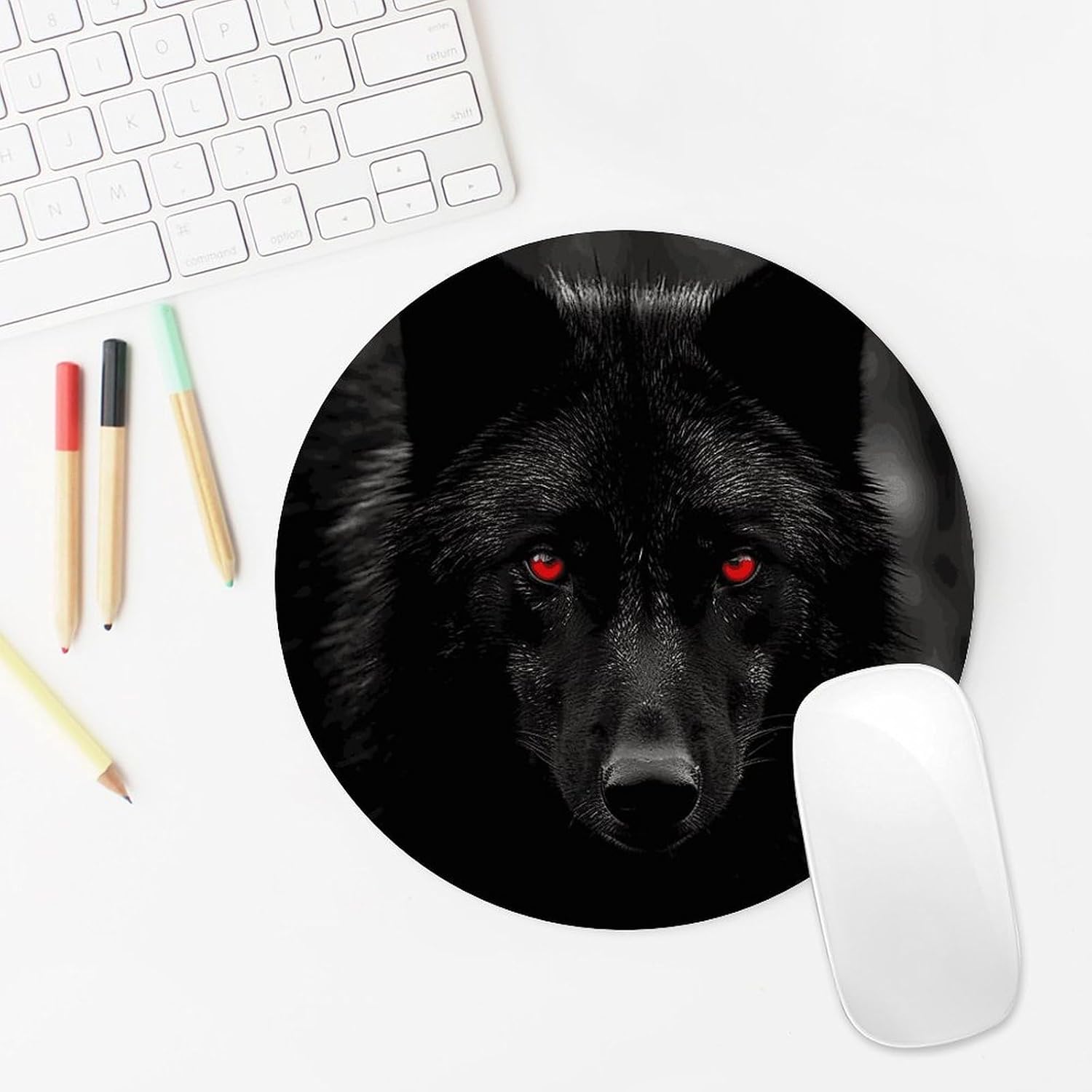 Black Red Eyed Wolf Mouse Pad Round Premium-Textured Waterproof Computer Mousepad, Stitched Edges Gaming Mouse Mat for Laptop, Home Office Decor Desk Accessories image 5