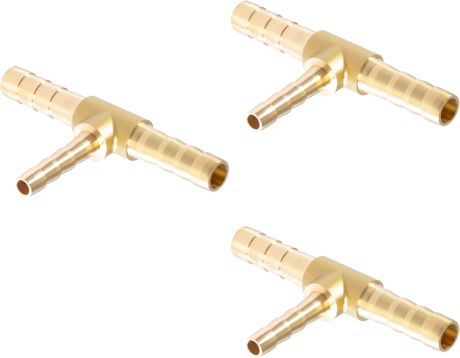 5/8" X 1/4" X 5/8" Brab Reducing Tee Brass Barb Fittings with Stainless Steel Pipe Clamps for Gas/Fuel/Air