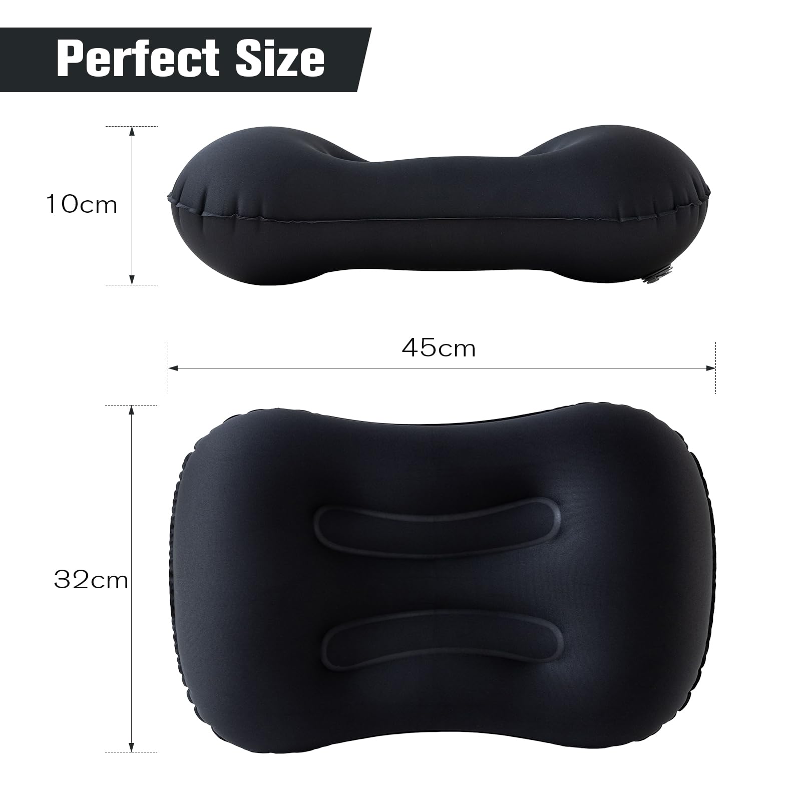 Oreiller Camping et Coussin Gonflable Ultra-Compact Léger Gonflable de Voyage avec Support Ergonomique, Oreiller de Plage pour Randonnée, Backpacking et Outdoor, Accessoires (Noir)