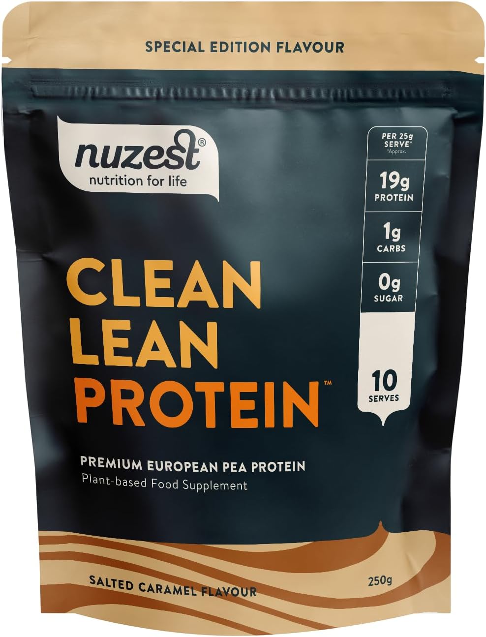 Vegan Protein Powders by Nuzest - Clean Lean Protein – Salted Caramel - Plant Based Pea Protein Shake - Low Calorie & Low Carb - Gluten Free - Dairy Free - 250g (10 Servings)