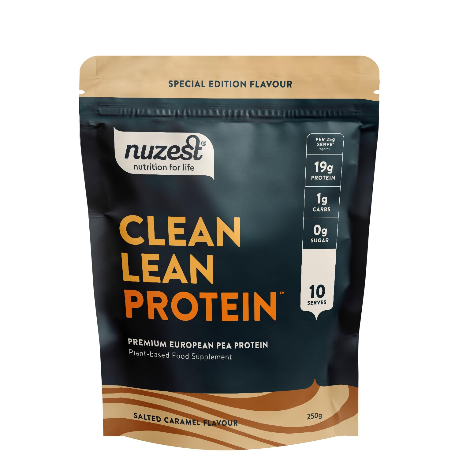 Vegan Protein Powders by Nuzest - Clean Lean Protein – Salted Caramel - Plant Based Pea Protein Shake - Low Calorie & Low Carb - Gluten Free - Dairy Free - 250g (10 Servings)