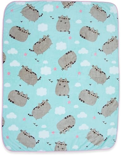 Pusheen The Cat - Manta de forro polar suave, con licencia oficial de Pusheen colorida con Pusheen, nubes y corazones