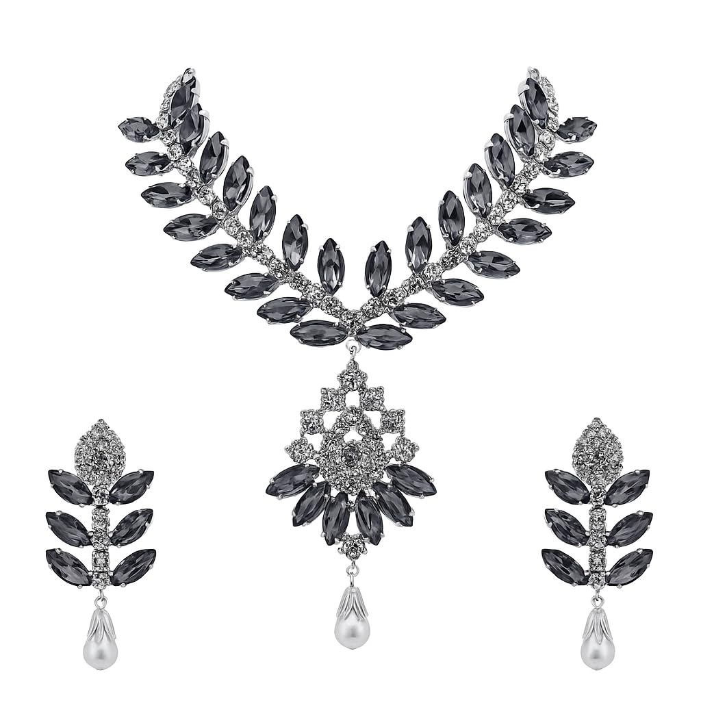 Stylish Grey Stone Jewellery Set for Women | Elegant Necklace with Earrings | Bridal Necklace Set for Girls | Traditional Ethnic Jewellery for Wedding & Party-image-30