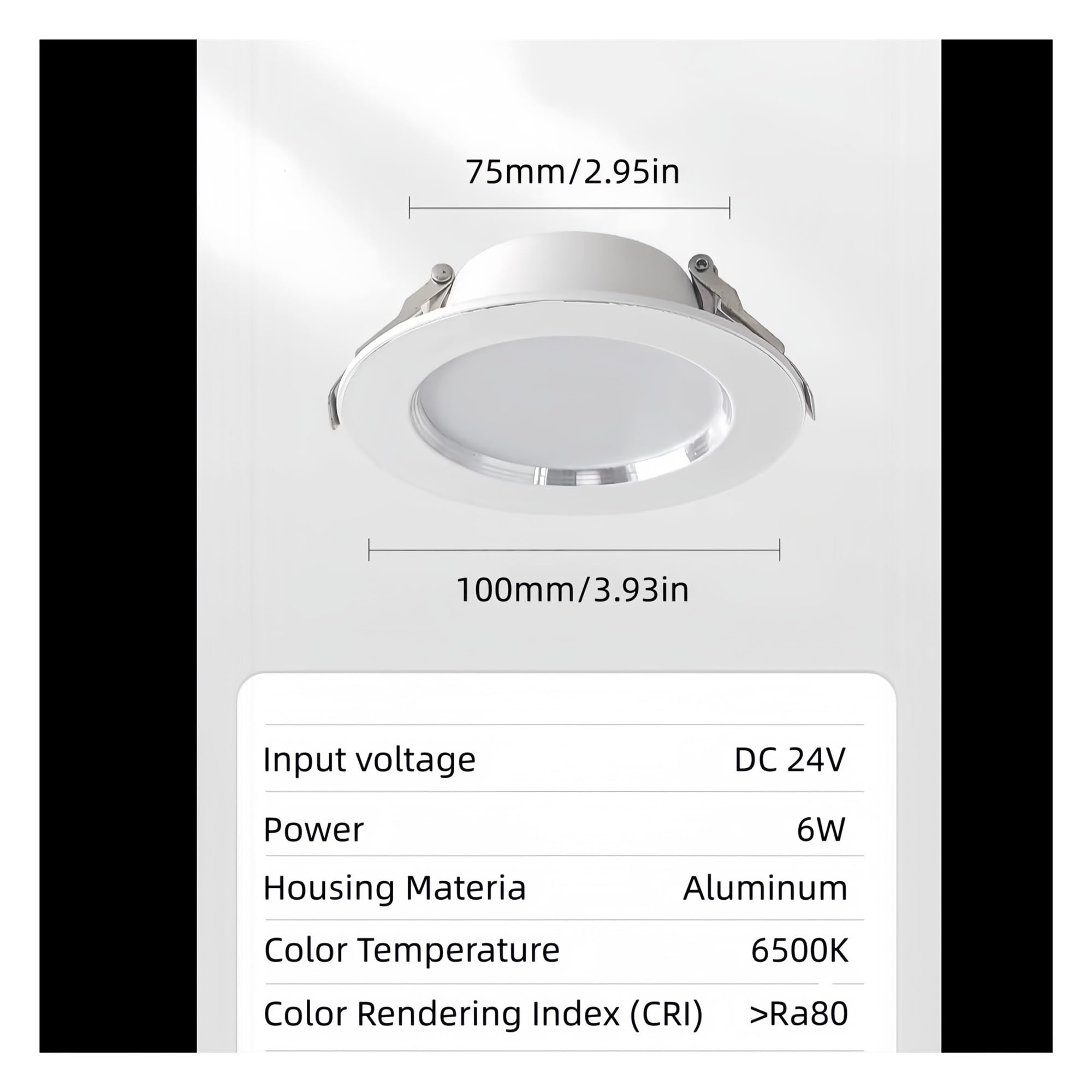 Reflektory ledowe 2-częściowy zestaw niemigoczących, aluminiowych opraw wpuszczanych typu downlight 24 V 6 W 6500 K LED do wind