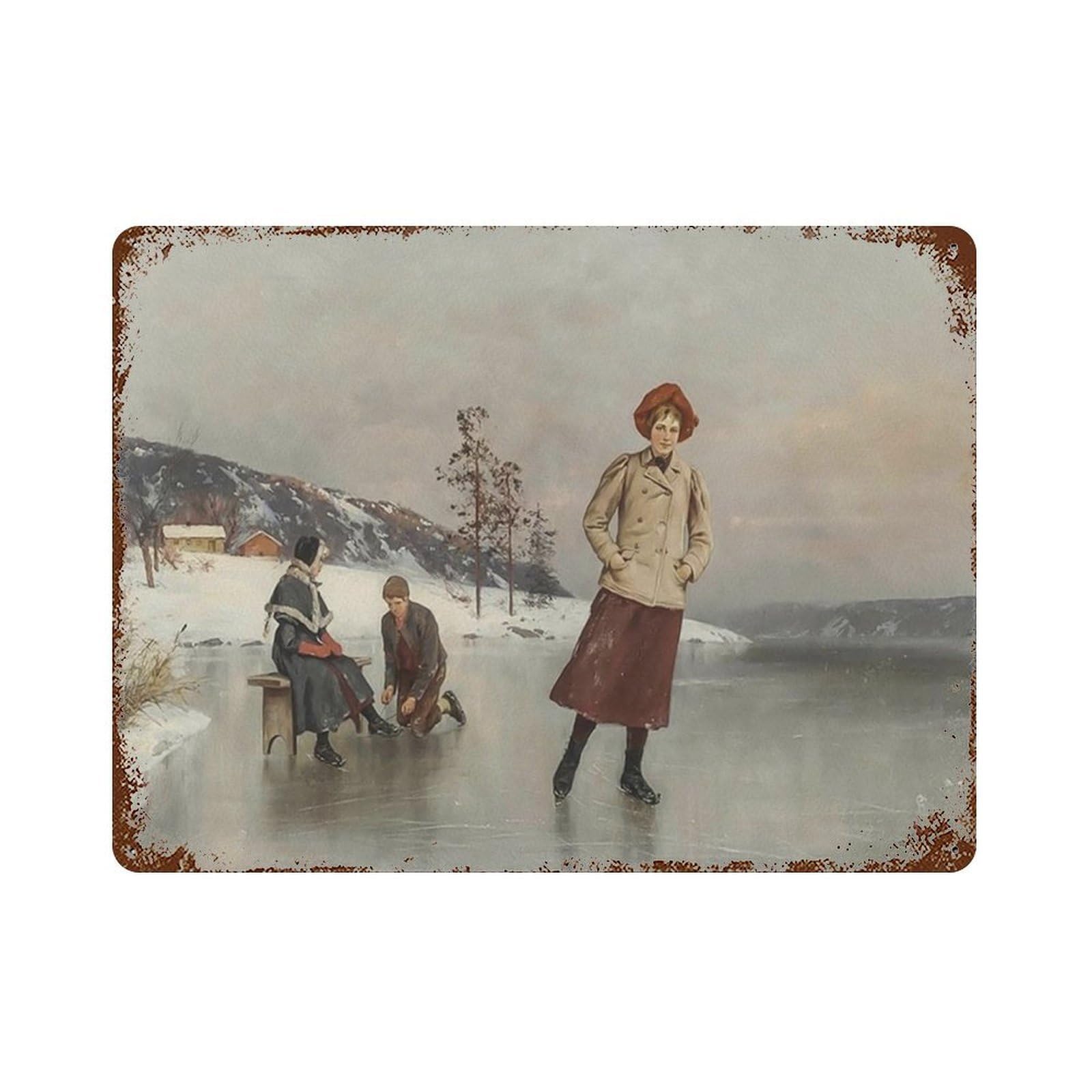 xiaoxiaoshen Vintage Ice Skating Painting_ 19th Century Winter Scene Wall Decor Art Metal Tin Poster Modern Home Decor Art Home Bar Shop Decorations Vintage Sign 30x40cm