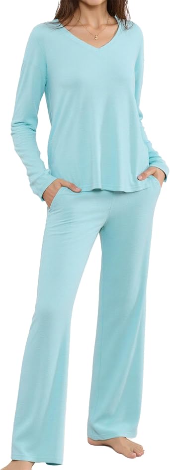 HEARTNICE Long Sleeve Womens Pajama Set 2 Piece V Neck Lounge with Pocket