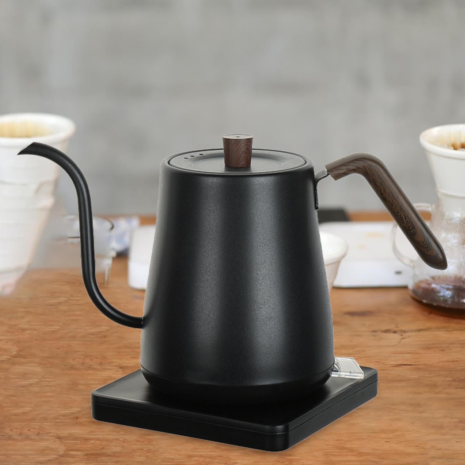 Bollitore Elettrico a Collo di Cigno in Acciaio Inossidabile con Beccuccio di Precisione per caffè tè E Bevande Calde Adatto a Casa E Ufficio, Nero