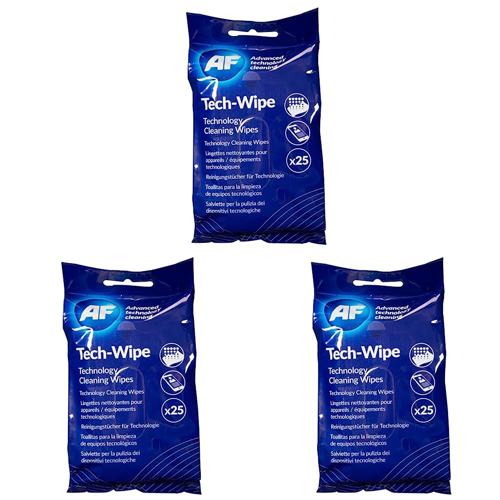 AFTech Wipes - 25 Pre Moistened Screen, Phone & Technology Cleaning Wipes MTW025P (Pack of 3)