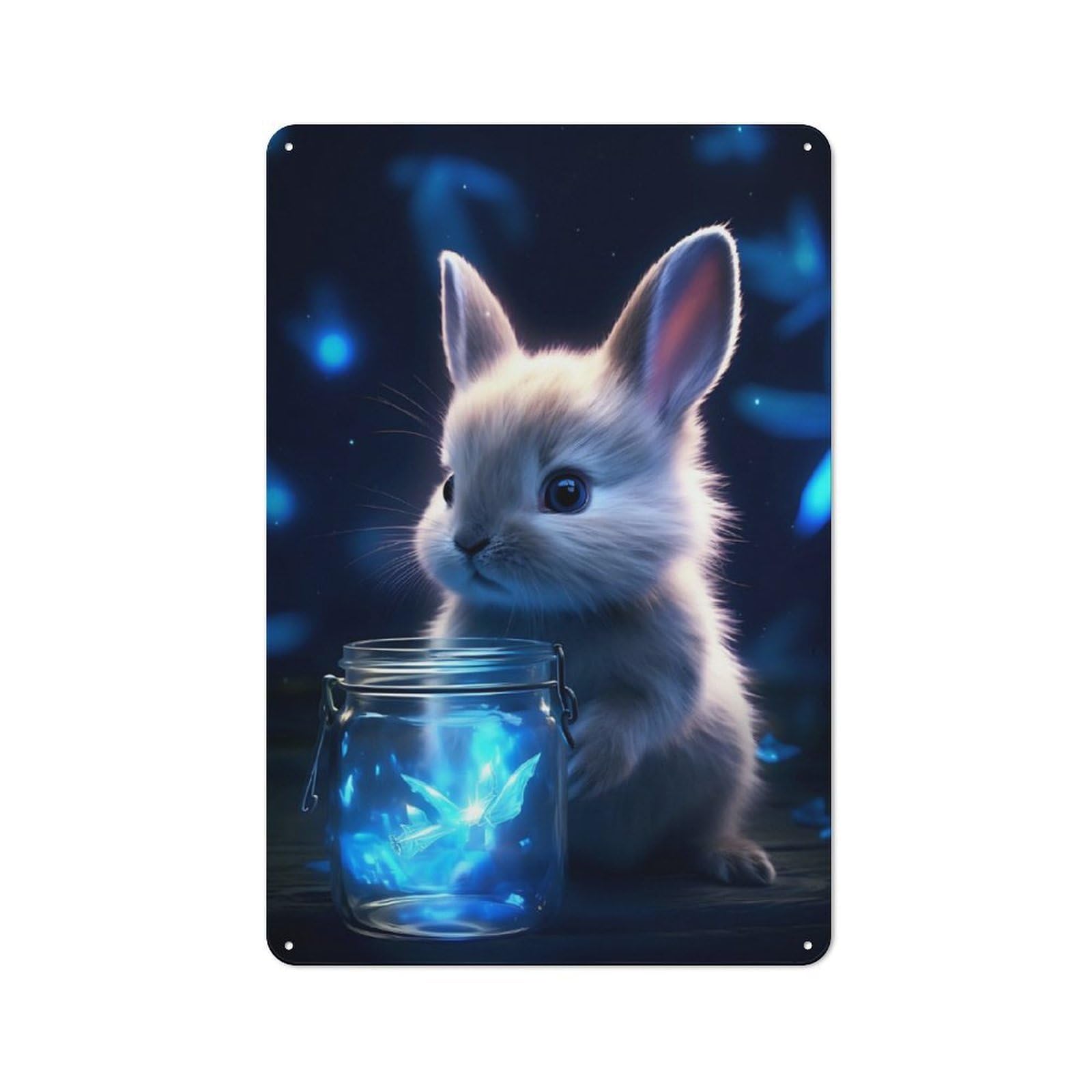 Junmoney Cute Rabbit Luminous Glow Tin Wall Plaque 30X20cm With For Guest Room Or Hallway, For Home Office, Studio And Craft Room Walls