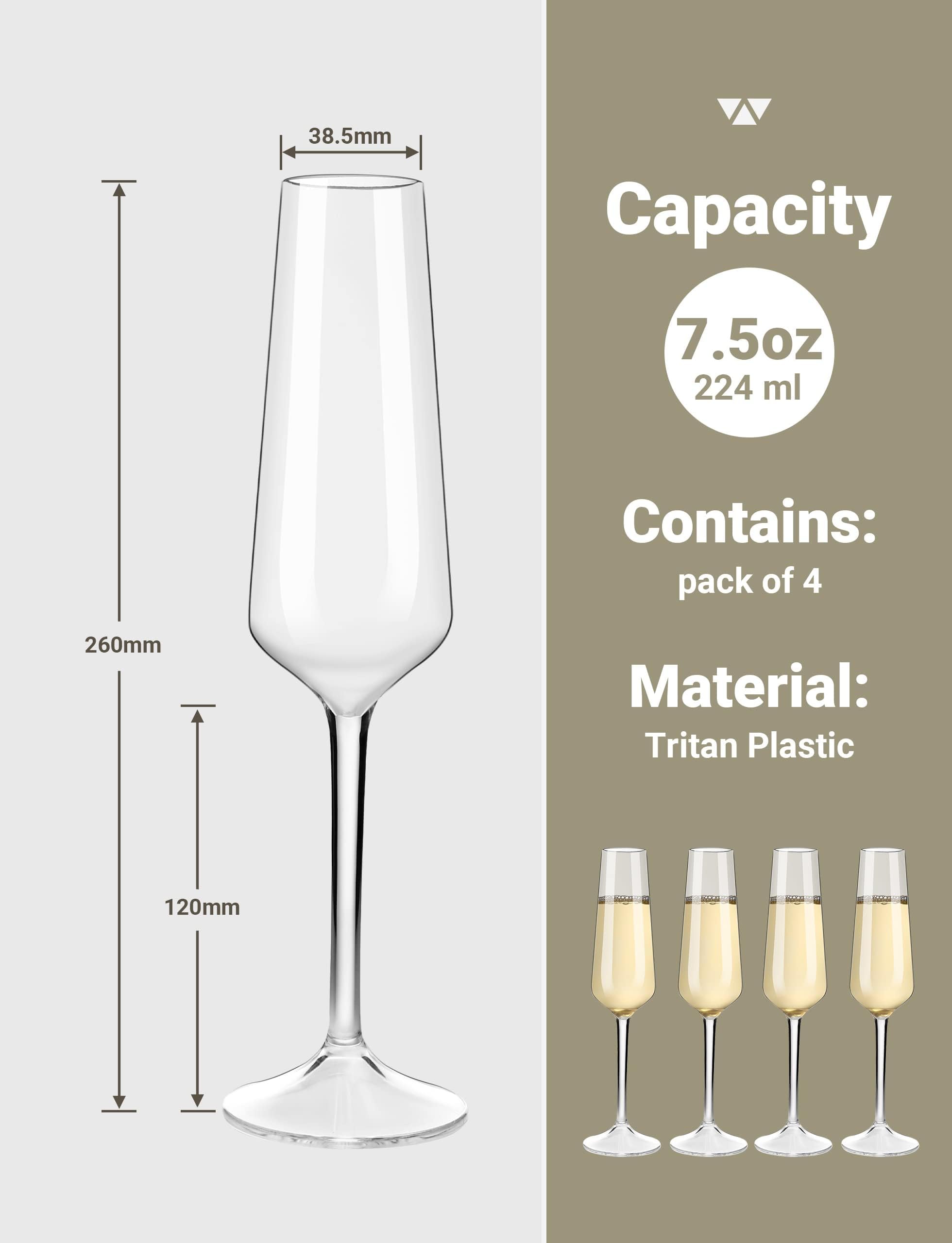 MICHLEY Set di 4 calici da champagne in plastica infrangibile, 212,6 g, in Tritan, per spumante, anniversario, regalo di nozze