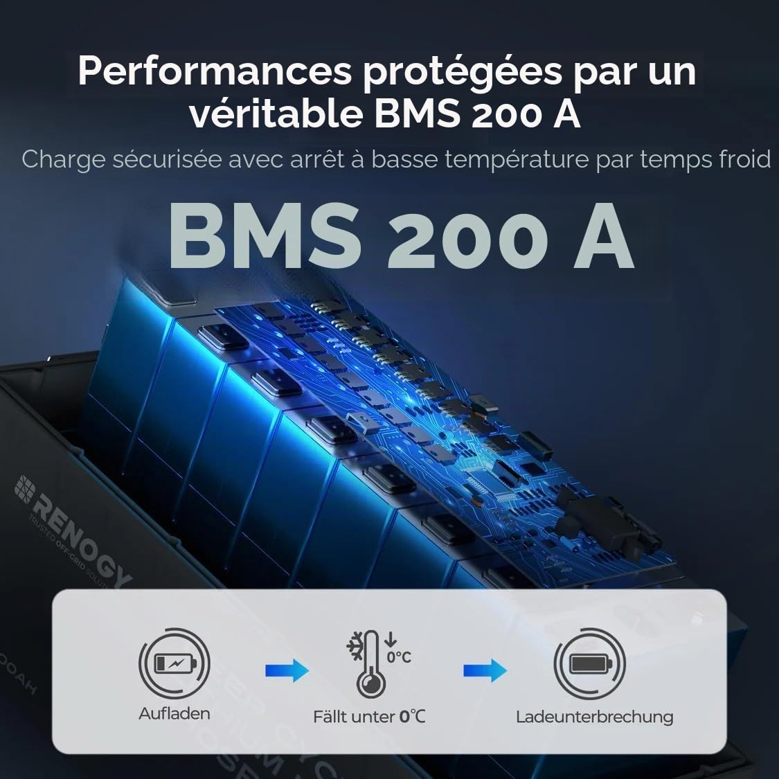 Renogy 12 V 200 Ah LiFePO4 Mini Batterie au Lithium, avec Bluetooth 200ABMS Protection complète pendant plus de 5000 décharges profondes, Batterie solaire 12 V, Parfaite pour les camping-cars marins