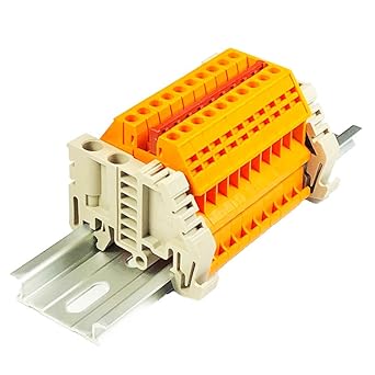 ICI Dinkle Power Distribution DK2.5N-OR 10 Gang Box Connector DIN Rail Terminal Blocks, 12-22 AWG, 20 Amp, 600 Volt Solar Combiner Orange