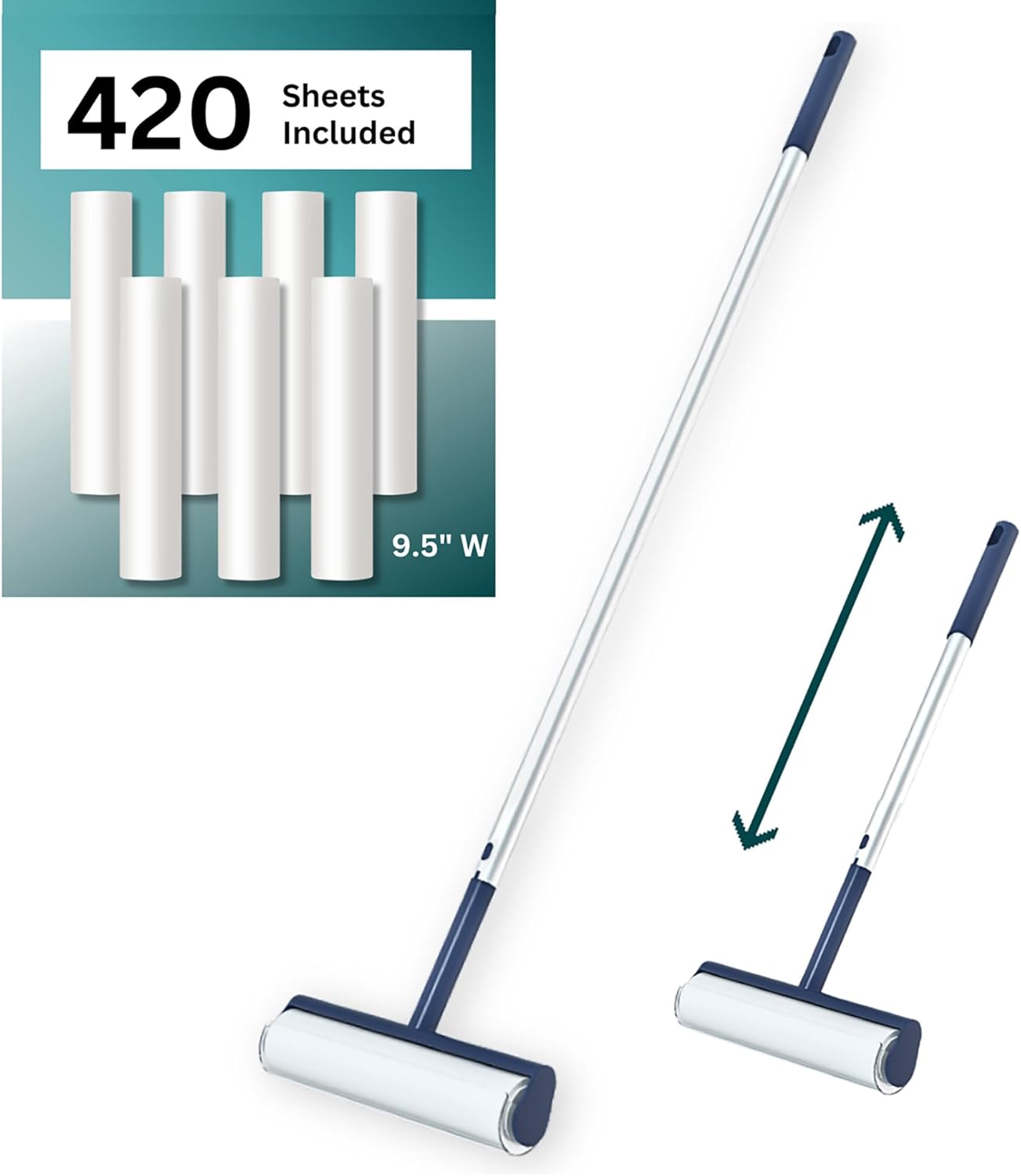 Large Lint Roller with Extra Sticky Roller and 420 Sheets 9
