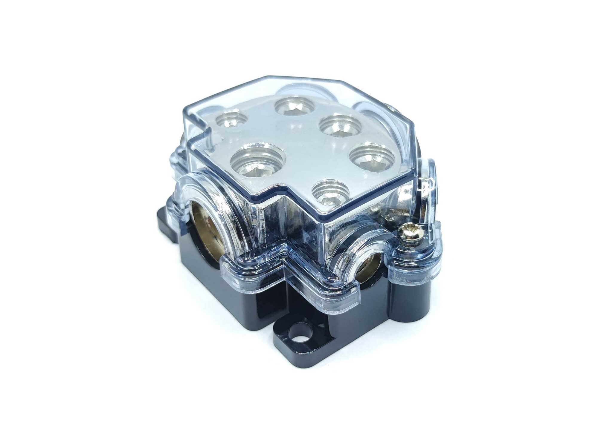 5 Way Power Distribution Block, 1/0 Gauge x 1 in, 2 Gauge x 1/4 Gauge x 2/8 Gauge x 2 Out Power Ground Distributor for Car Audio Amplifier Splitter 1pcs