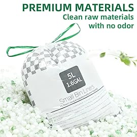 XUXRUS Small 1.6 Gallon Trash Bags with Printed, 55 Count Drawstring White Garbage Bags, Leak-Proof Mini Bin Liners with Safety Warning, Odor Block & Strong Seal for Home, Baby Room, Bathroom