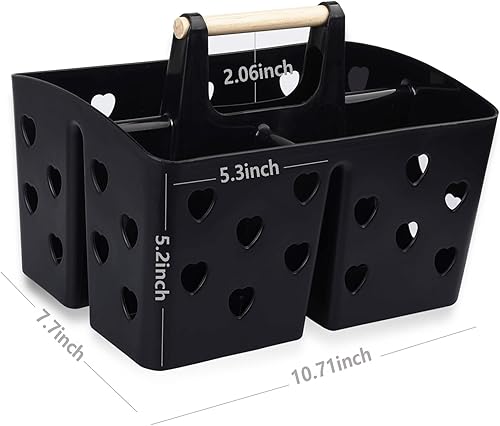 Miniatura 6 de Anyoifax Cesta de plÃ¡stico portÃ¡til con mango de madera, organizador de almacenamiento dividido con compartimentos para baÃ±o, dormitorio